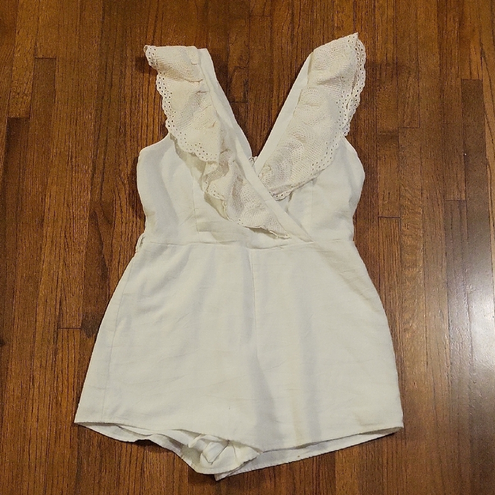 She + Sky White Romantic Ruffled Romper